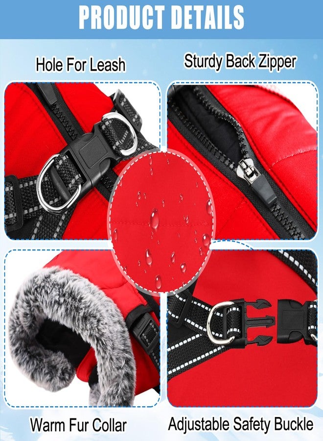 Dansydaisy 2 Pcs Dog Winter Coats Reflective Dog Winter Jackets with Harness Built in, Thicken Fleece Lining Adjustable Pet Cold Weather Coats for Pet Turtleneck Clothes(Large) - Image 3